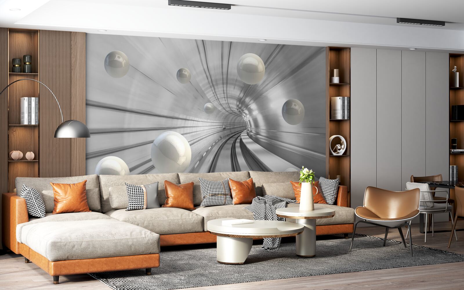 Fototapet trecere de bile albe ca zăpada suspendate în aer