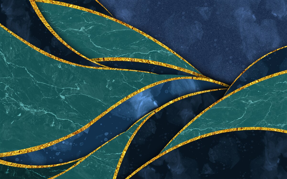 Fototapet linii de smarald curbate grațios pe un fundal albastru