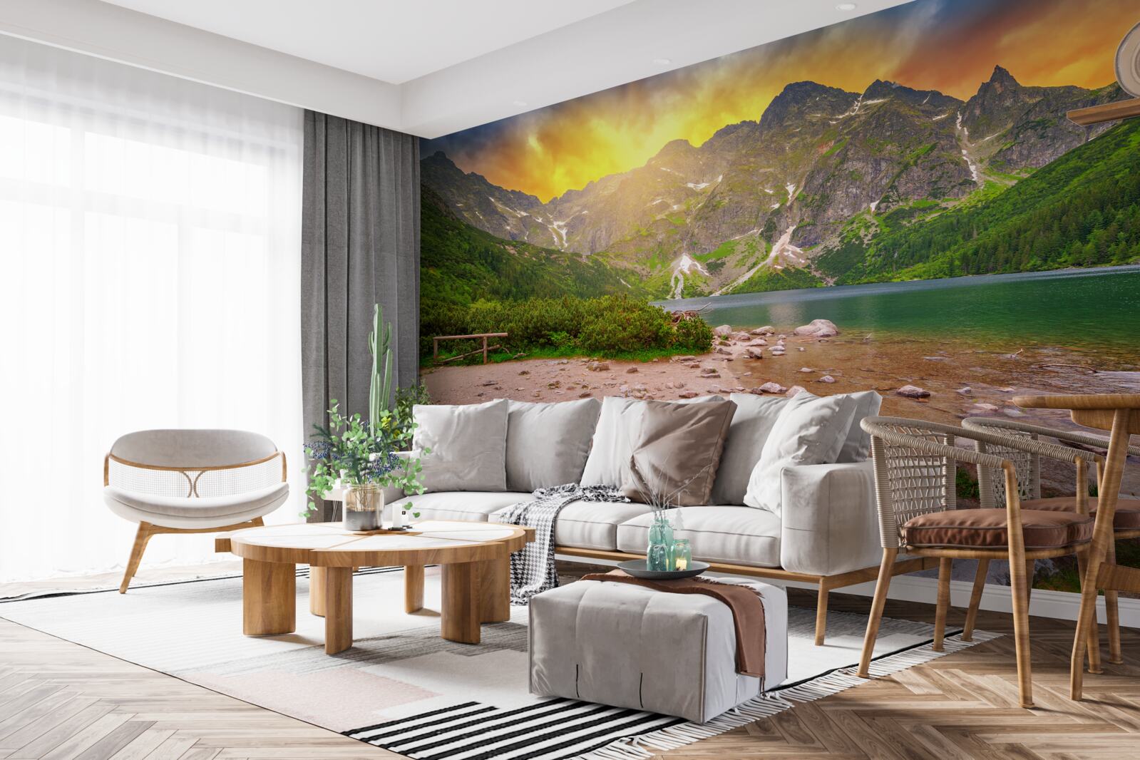 Fototapet apusul soarelui în spatele unui lac din munții Tatra