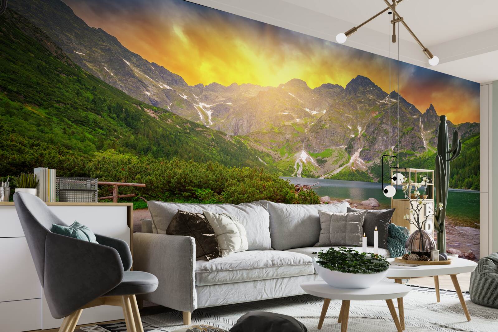 Fototapet apusul soarelui în spatele unui lac din munții Tatra