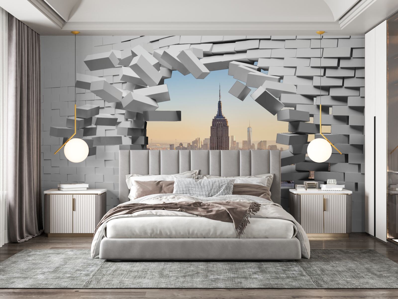 Fototapet privind prin zidul dărăpănat al Empire State Building