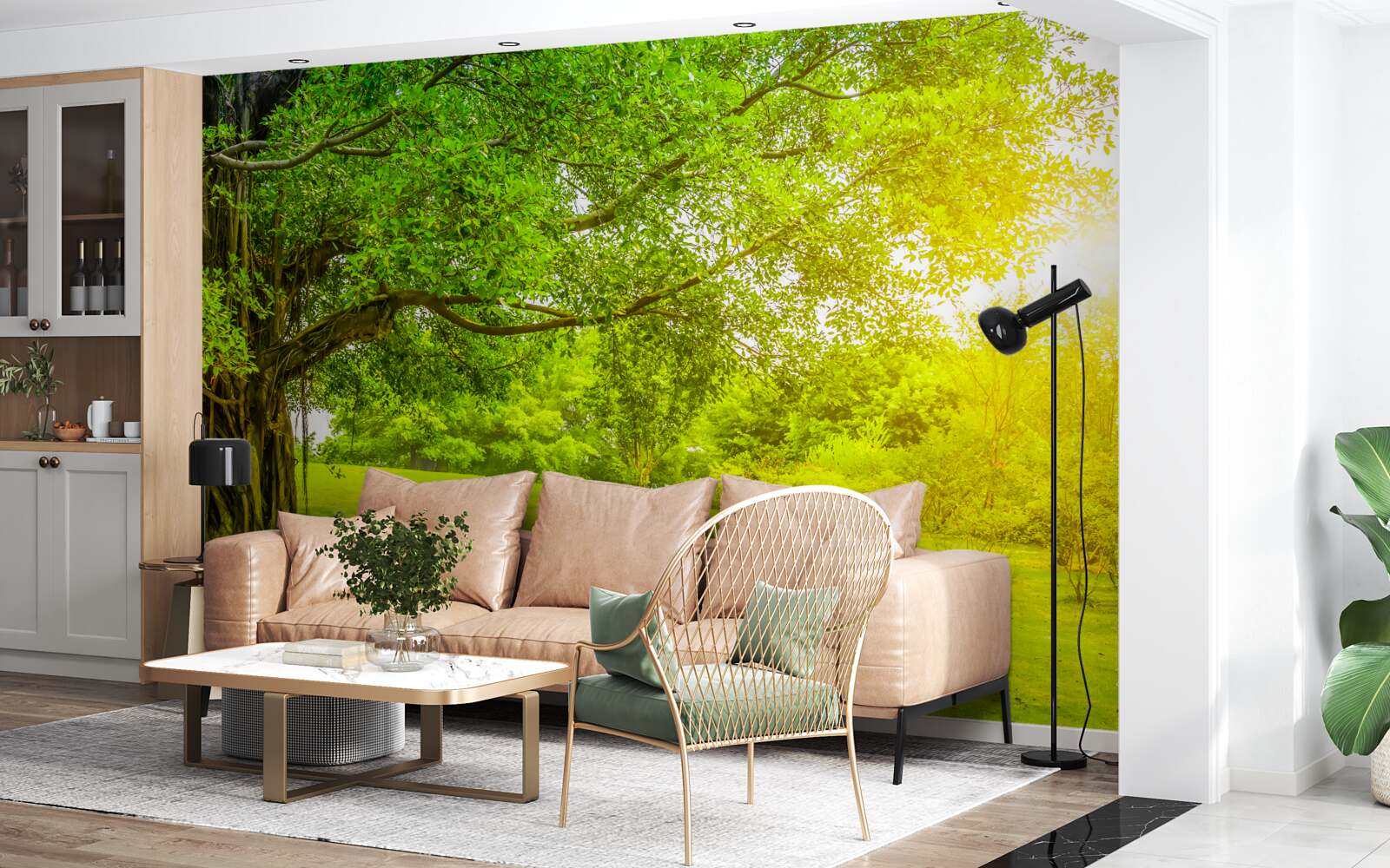 Fototapet luminiș luminos, luminat de soare și care se remarcă prin culoarea sa verde