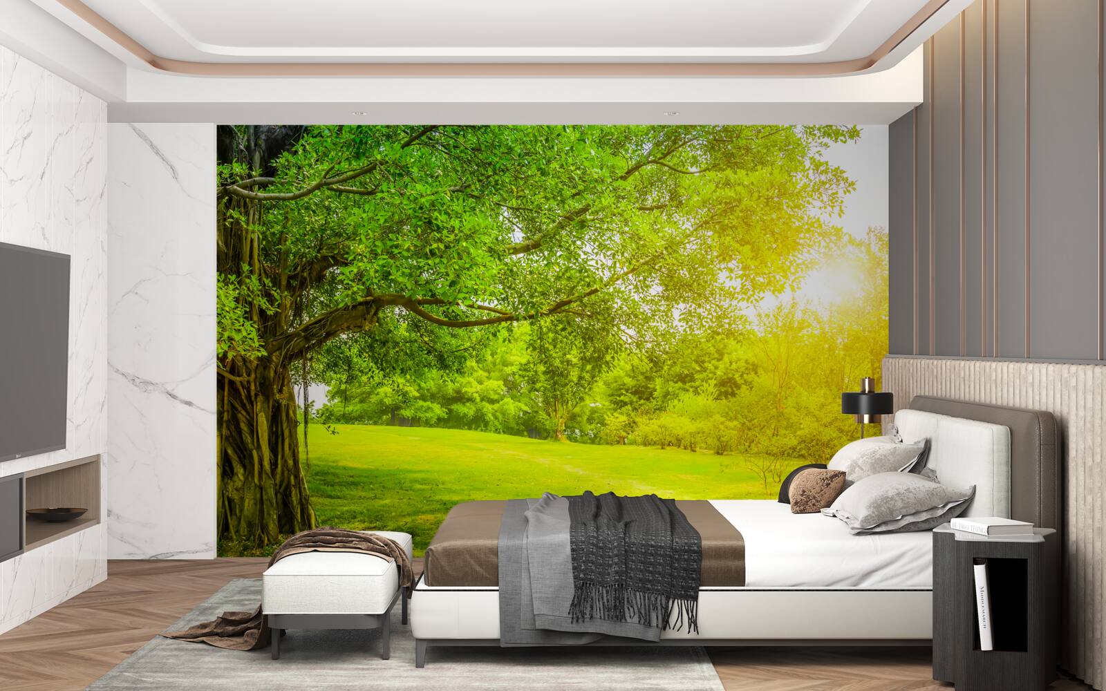 Fototapet luminiș luminos, luminat de soare și care se remarcă prin culoarea sa verde