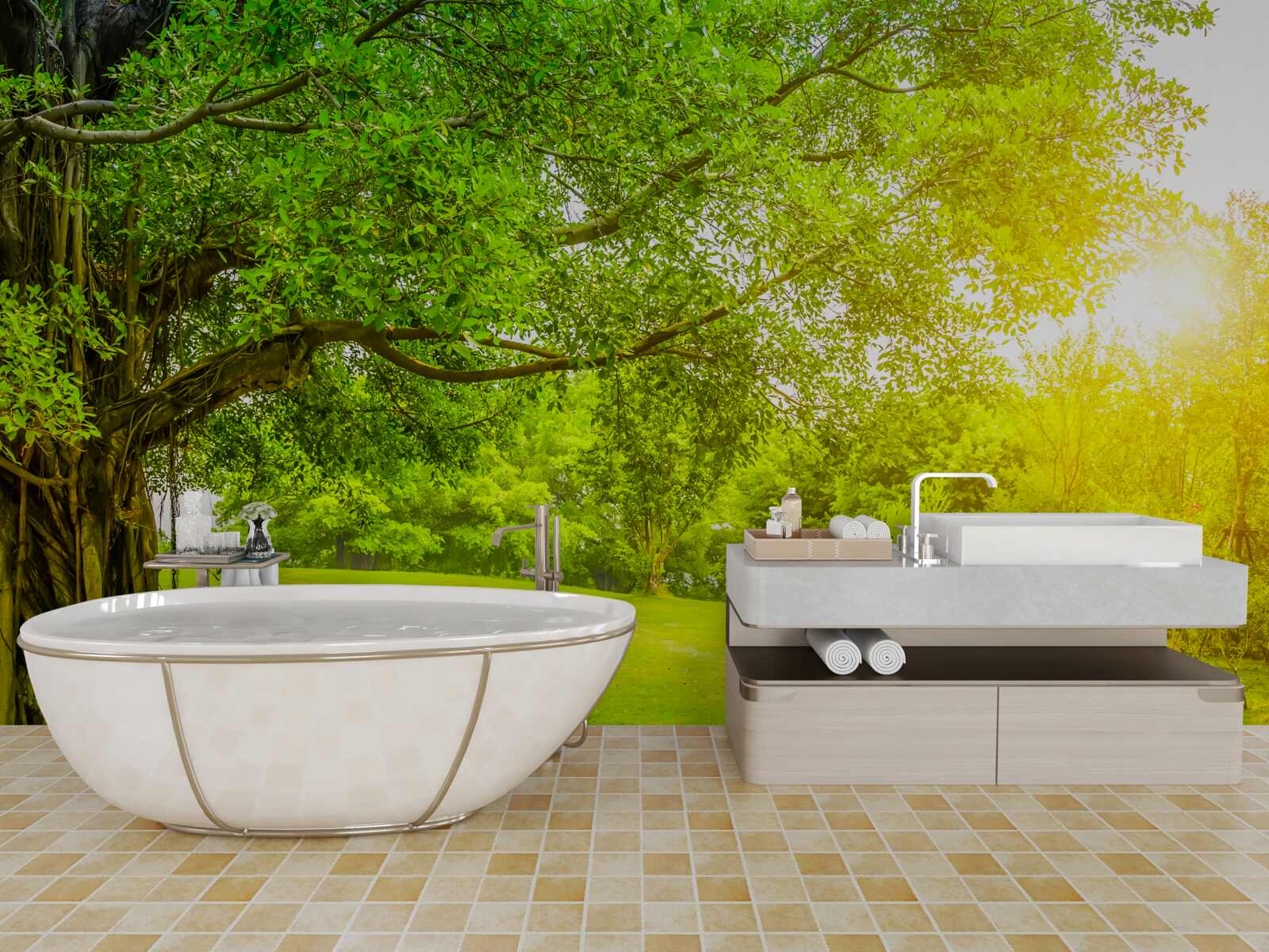 Fototapet luminiș luminos, luminat de soare și care se remarcă prin culoarea sa verde