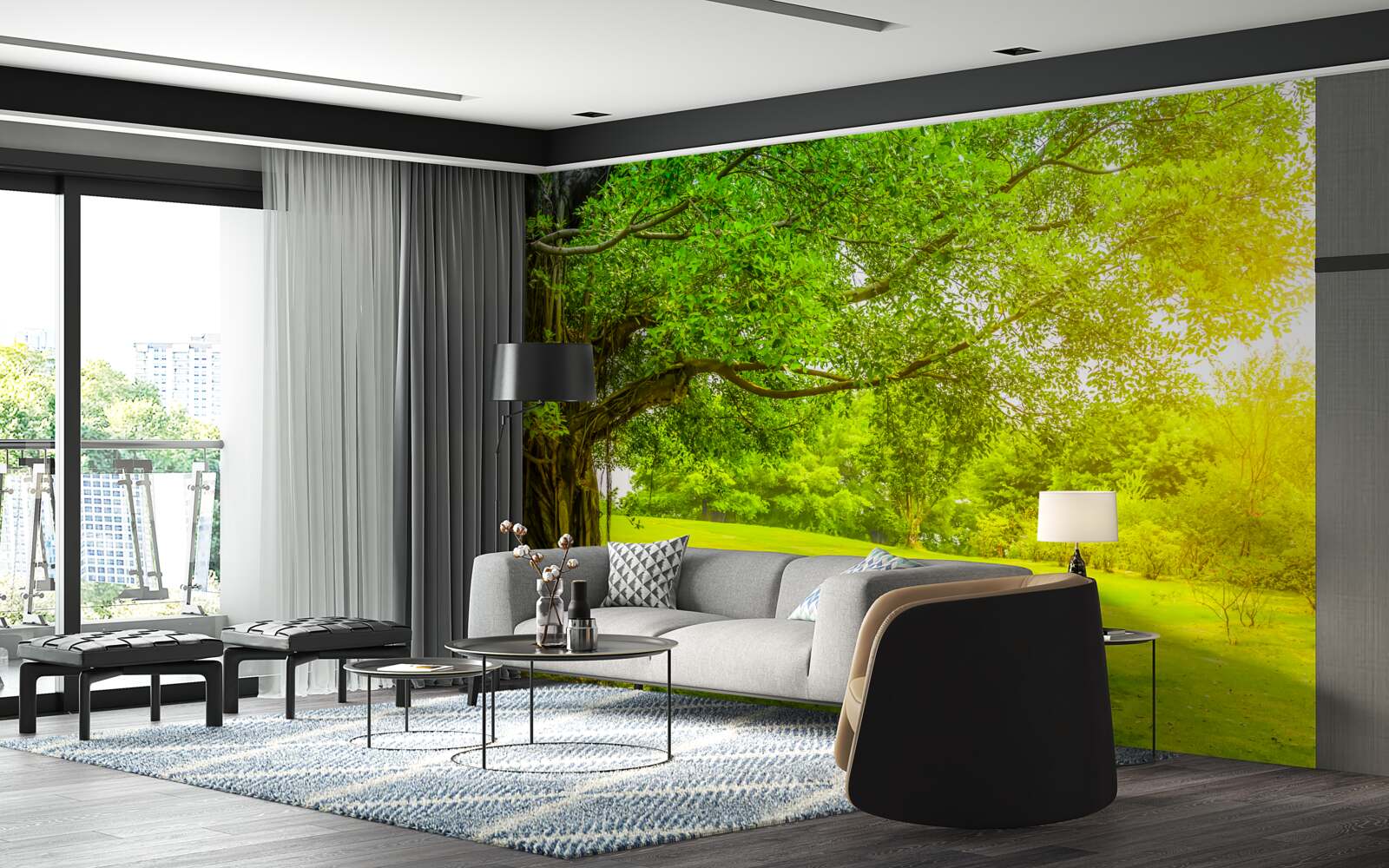 Fototapet luminiș luminos, luminat de soare și care se remarcă prin culoarea sa verde