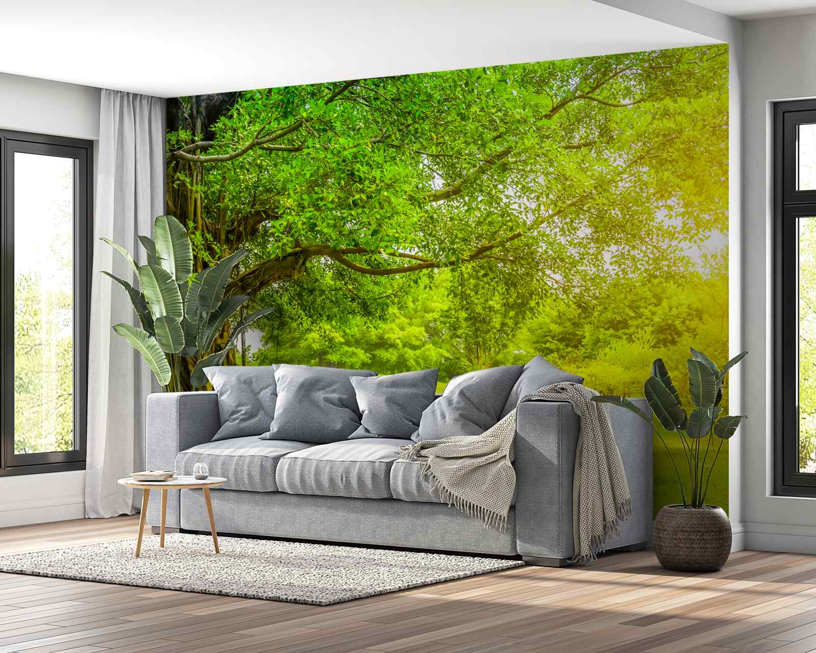 Fototapet luminiș luminos, luminat de soare și care se remarcă prin culoarea sa verde