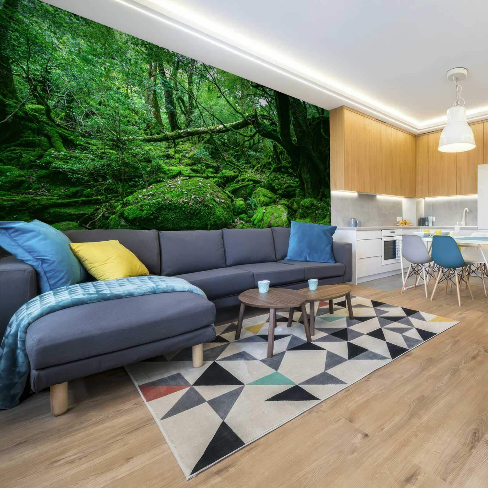 Fototapet pădure, abundent verde, fără lumina soarelui