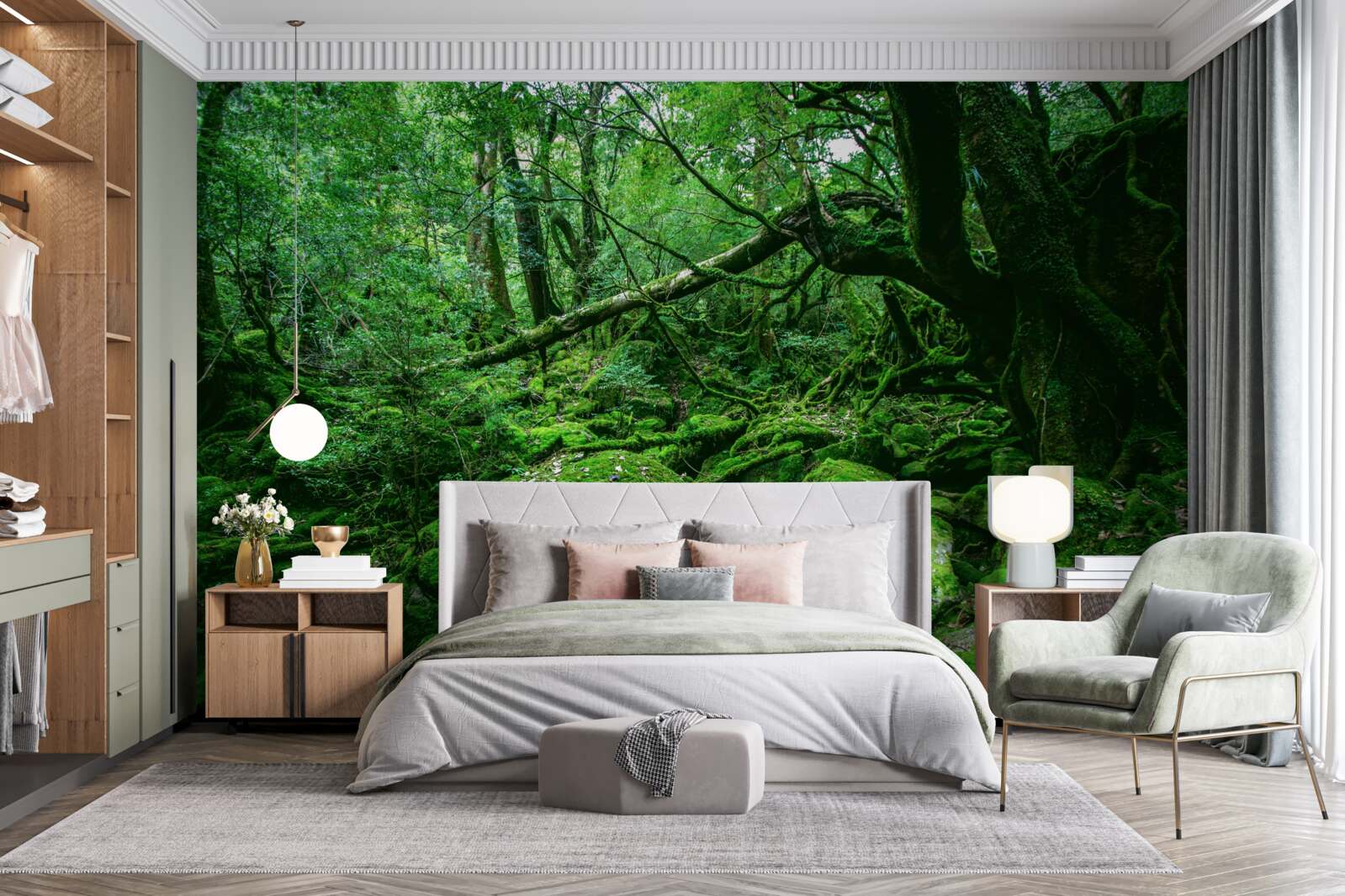 Fototapet pădure, abundent verde, fără lumina soarelui