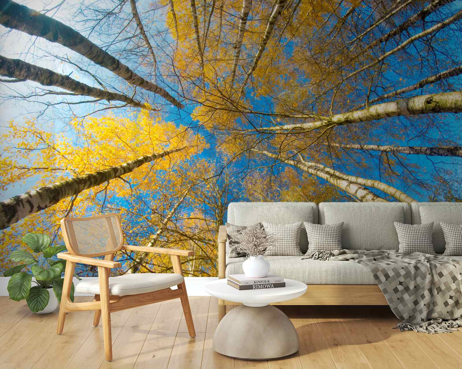 Fototapet vârfurile copacilor înalți sunt vopsite în galben