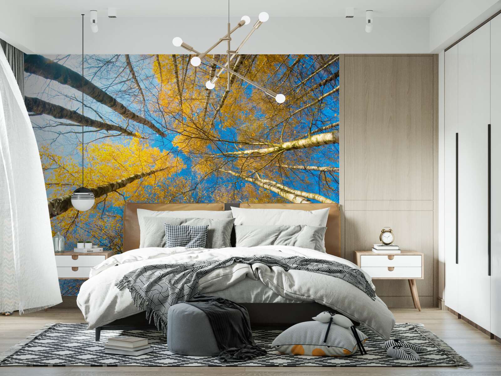 Fototapet vârfurile copacilor înalți sunt vopsite în galben