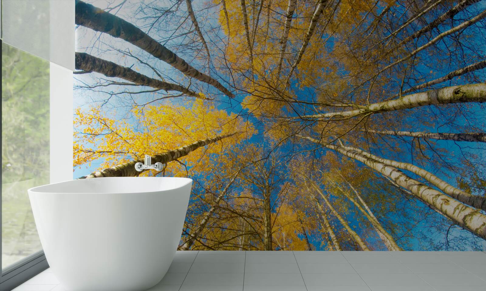 Fototapet vârfurile copacilor înalți sunt vopsite în galben