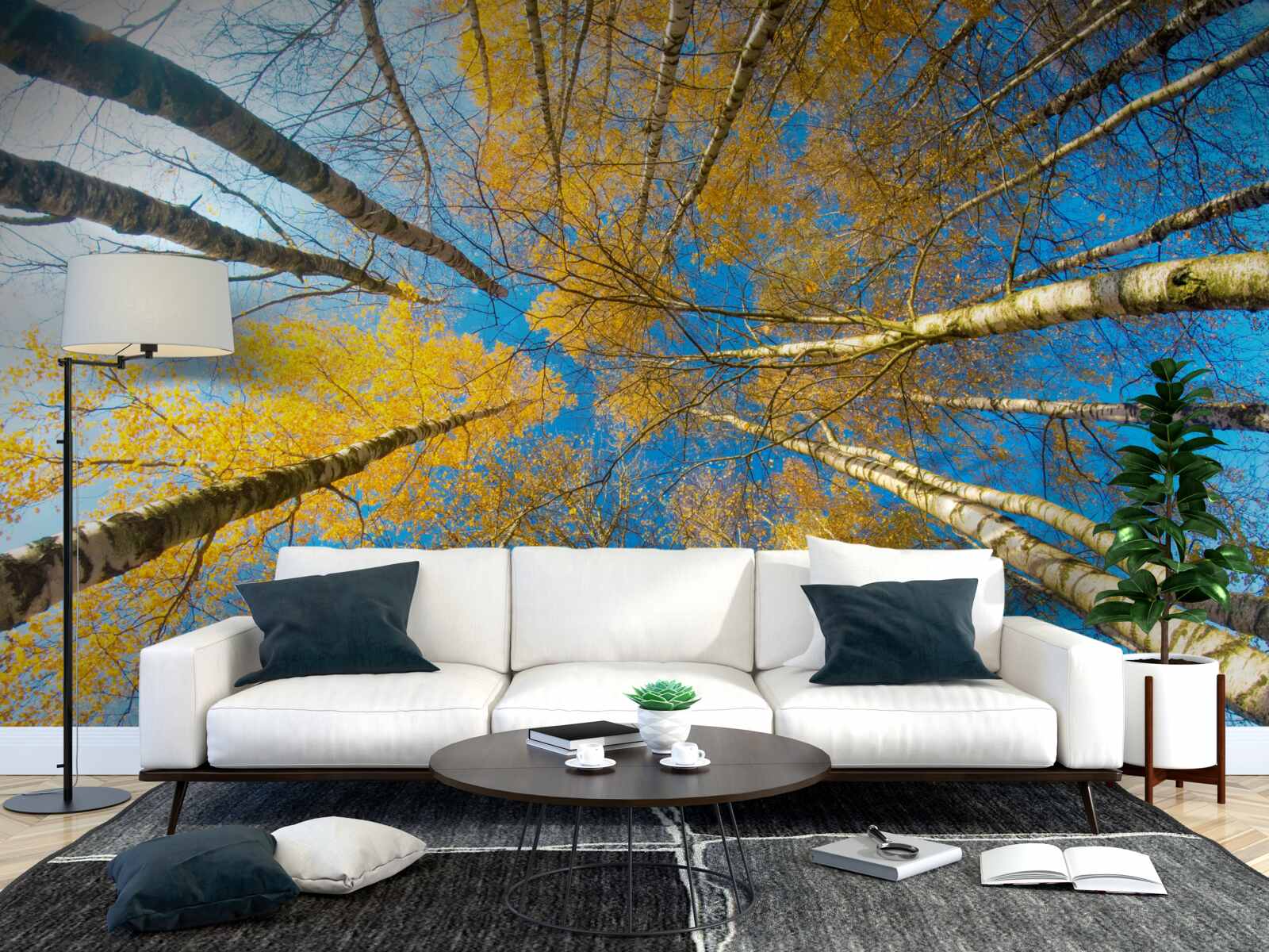 Fototapet vârfurile copacilor înalți sunt vopsite în galben