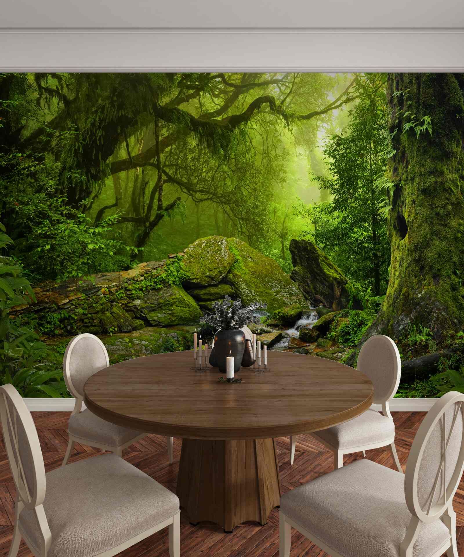 Fototapet pădure verde cu o cascadă