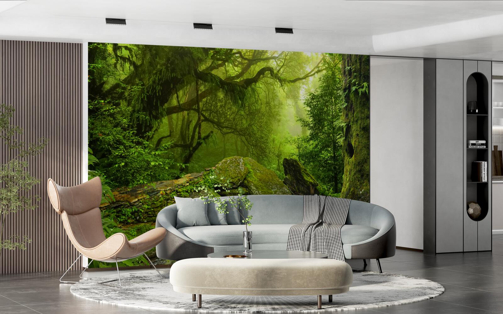 Fototapet pădure verde cu o cascadă