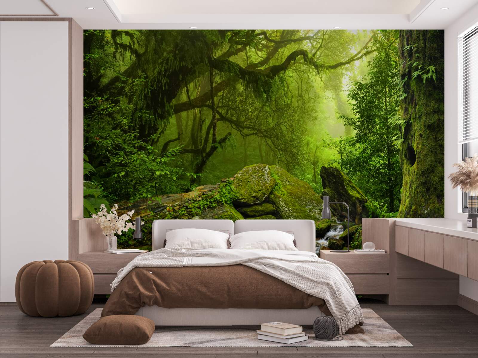 Fototapet pădure verde cu o cascadă