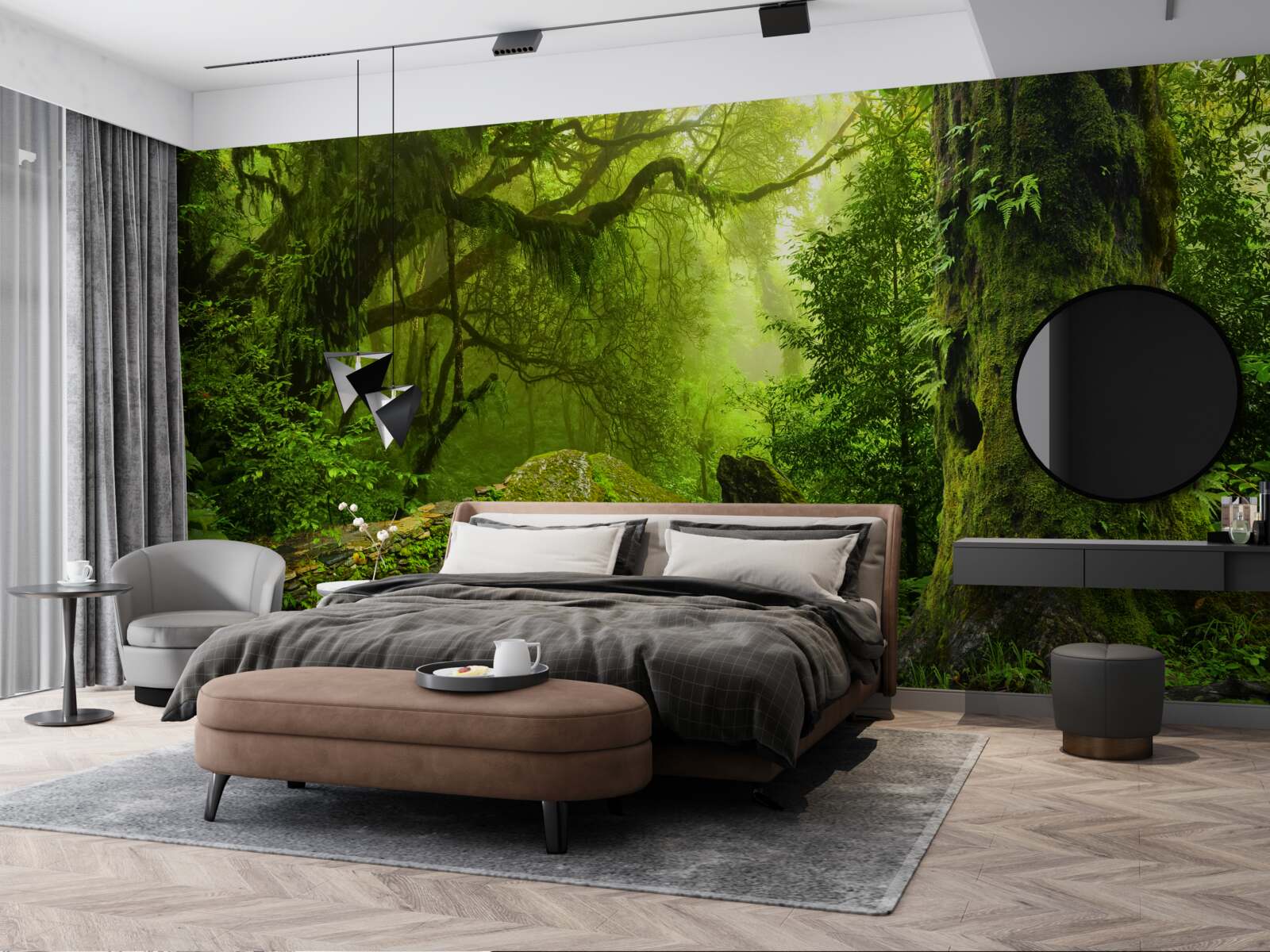 Fototapet pădure verde cu o cascadă