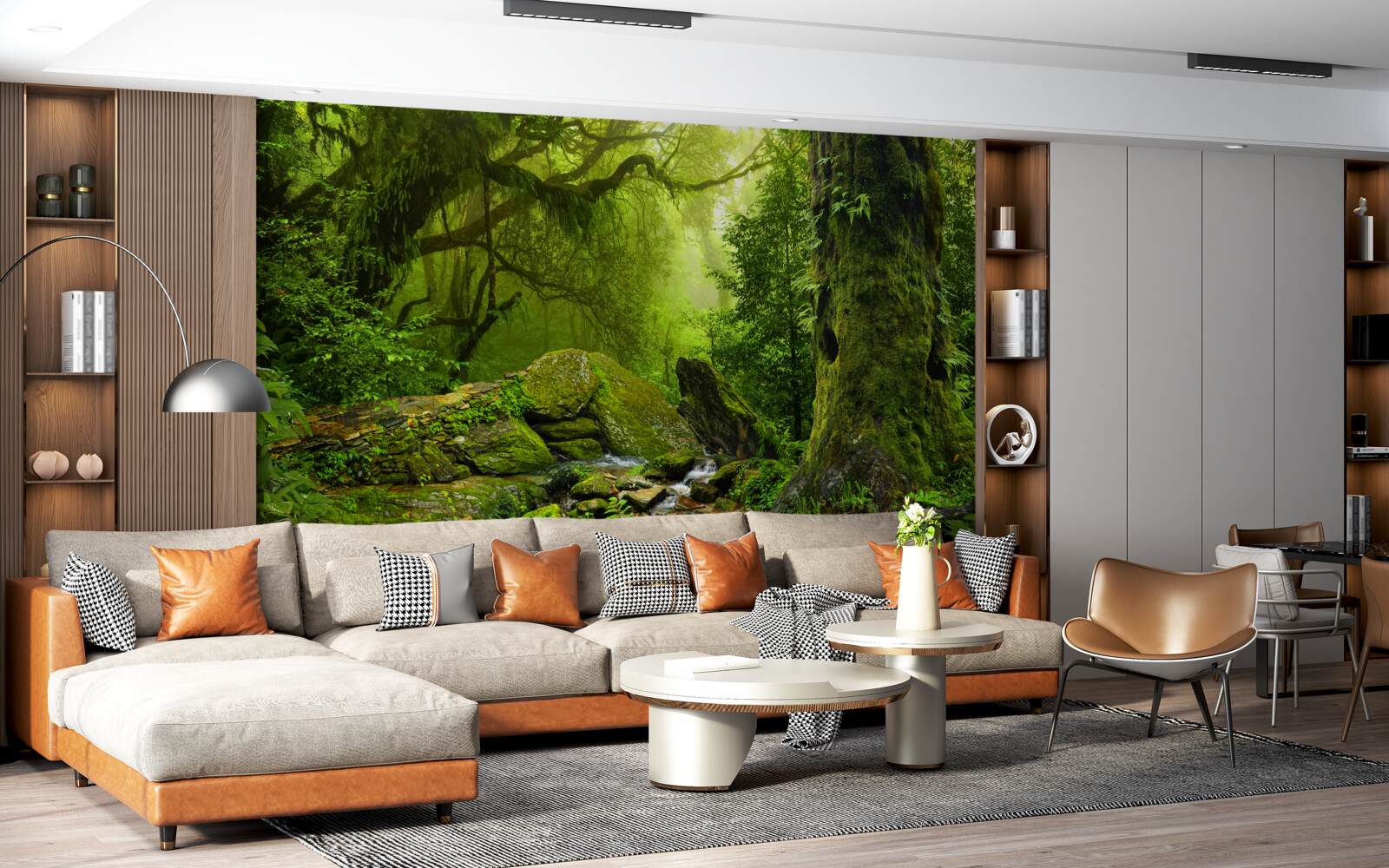 Fototapet pădure verde cu o cascadă