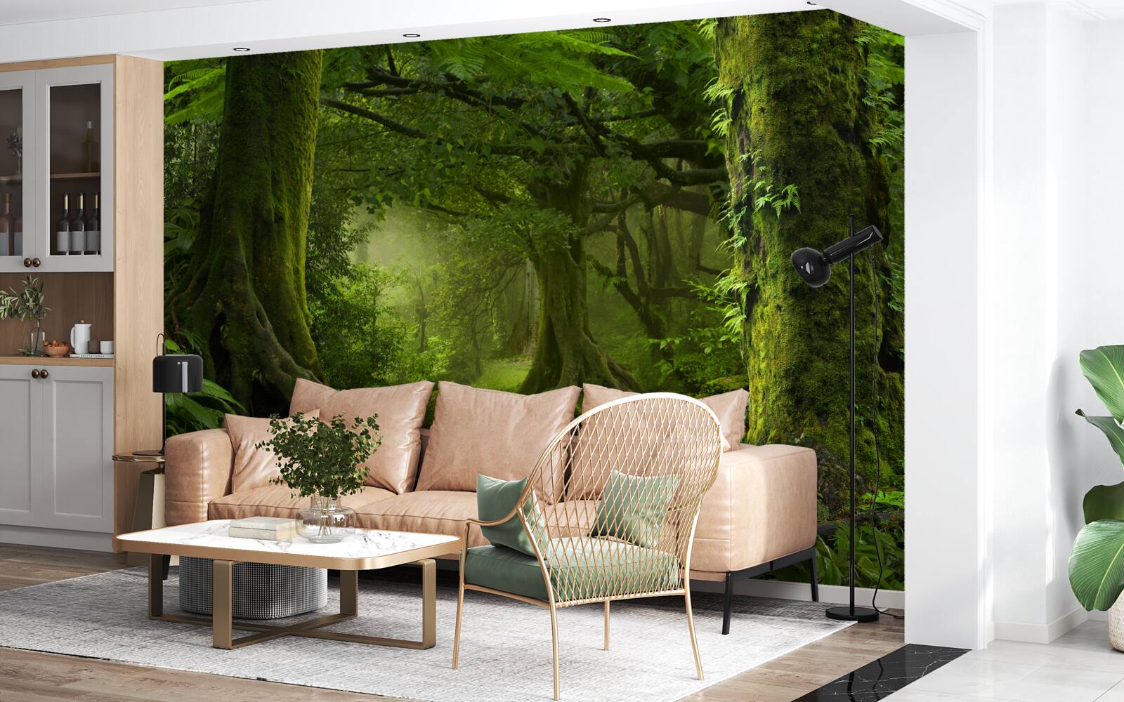 Fototapet cascadă într-un cadru verde de pădure de foioase