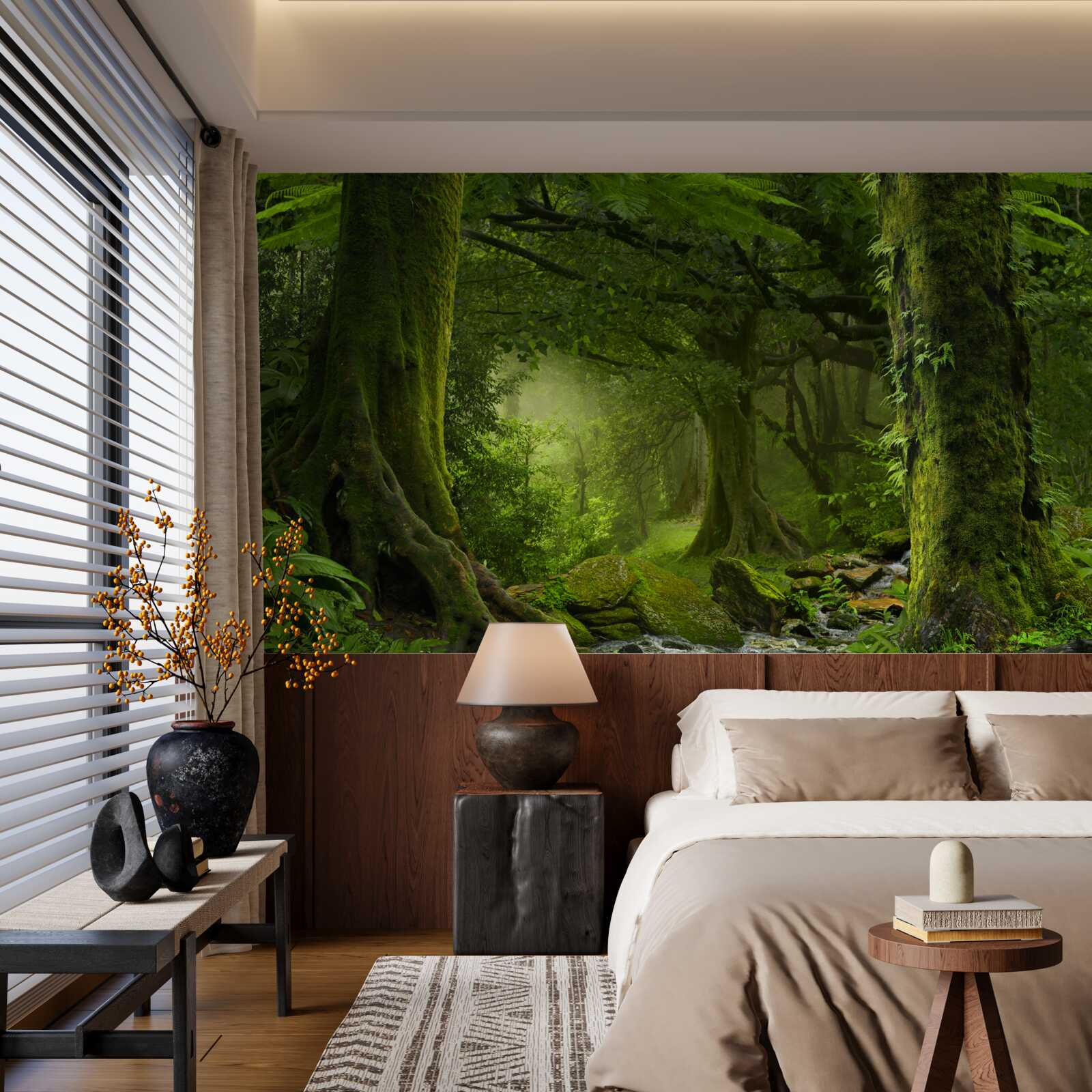 Fototapet cascadă într-un cadru verde de pădure de foioase