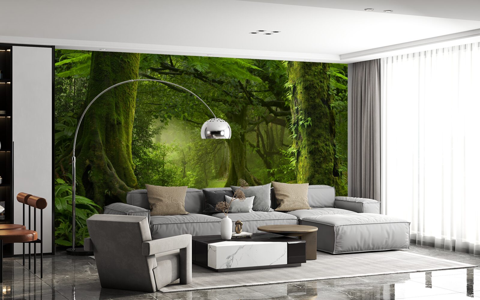 Fototapet cascadă într-un cadru verde de pădure de foioase