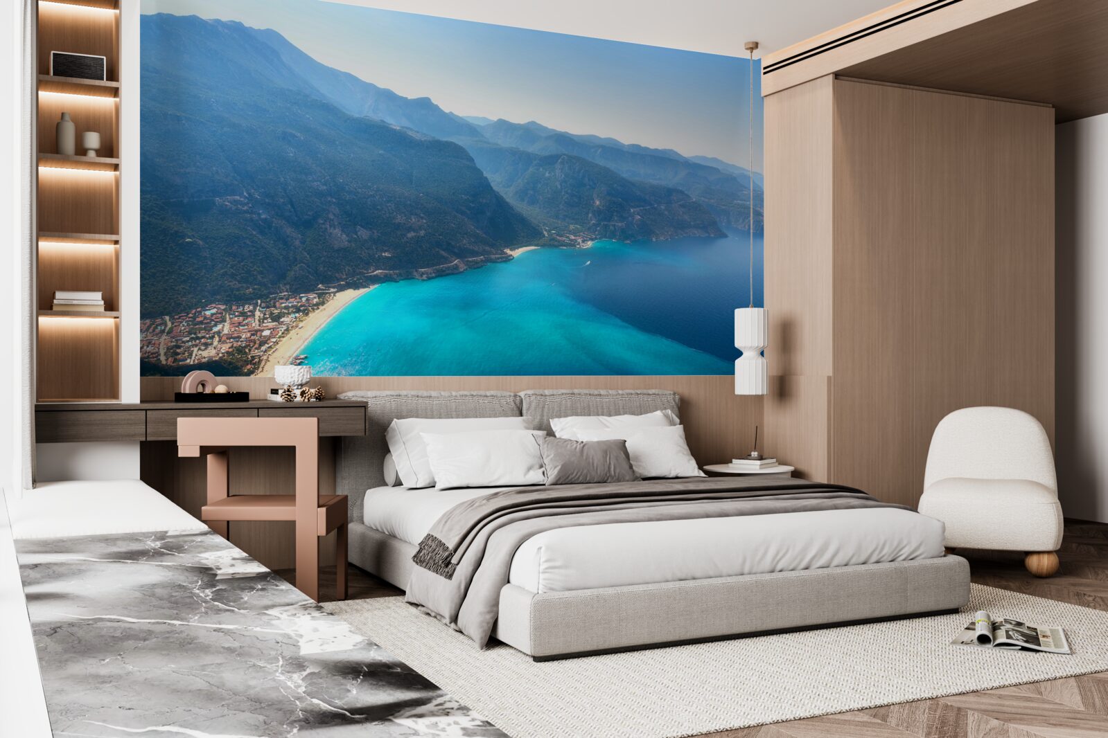 Fototapet linia de coastă a stațiunii de schi este albastră