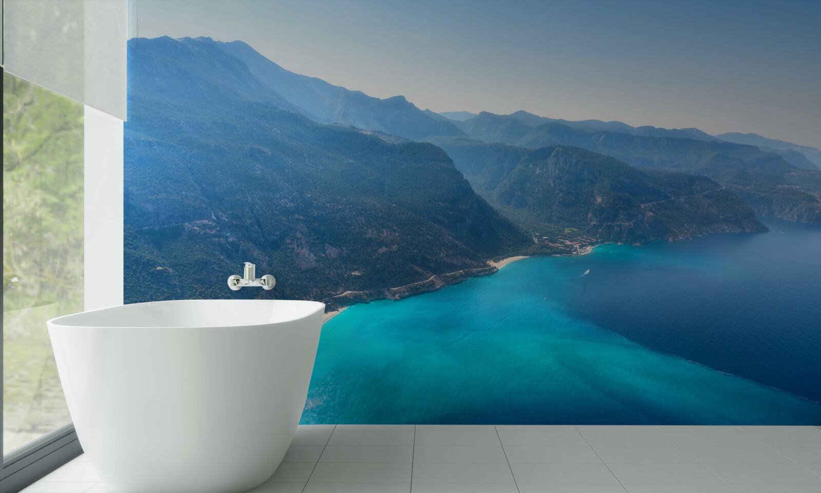 Fototapet linia de coastă a stațiunii de schi este albastră