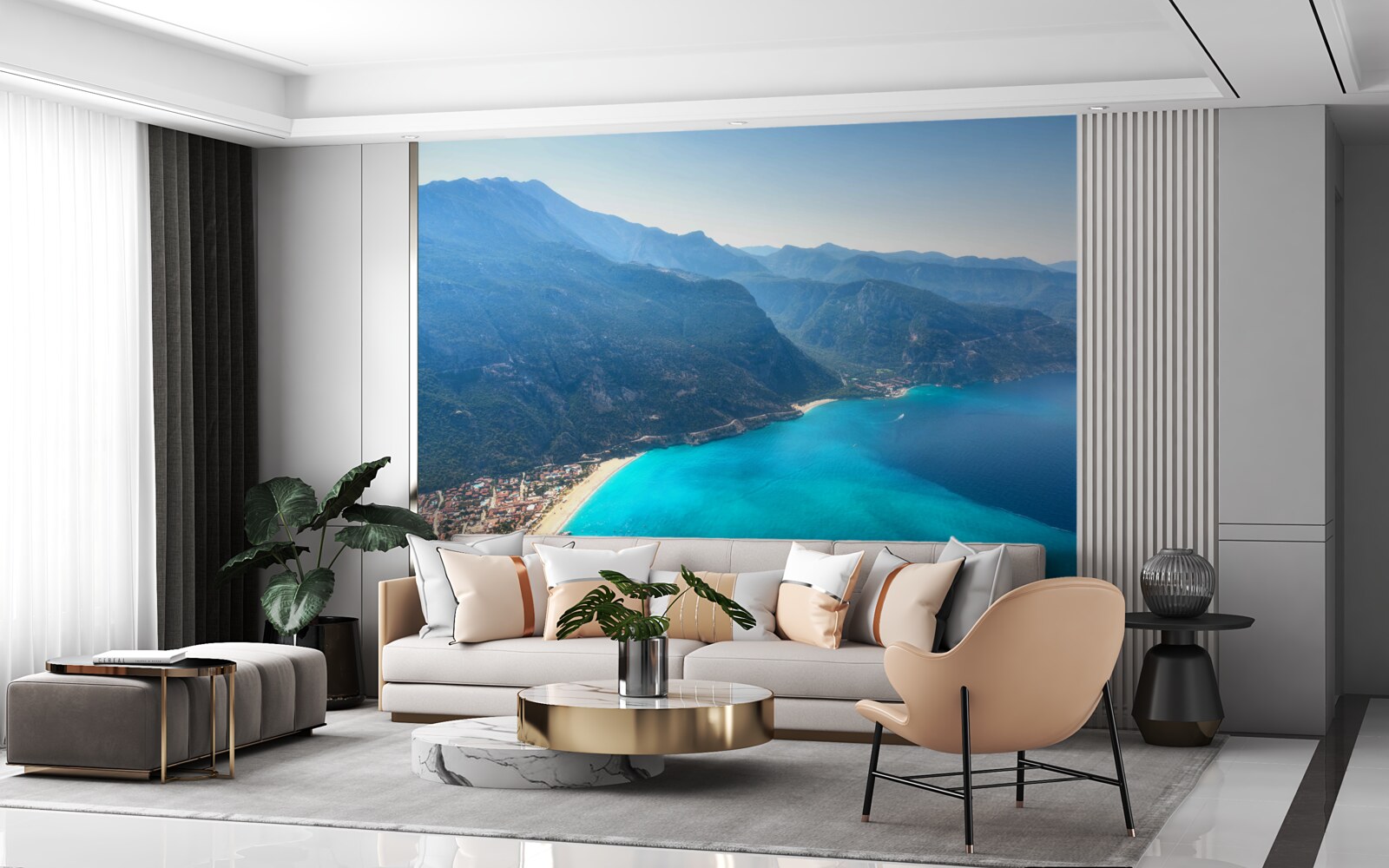 Fototapet linia de coastă a stațiunii de schi este albastră