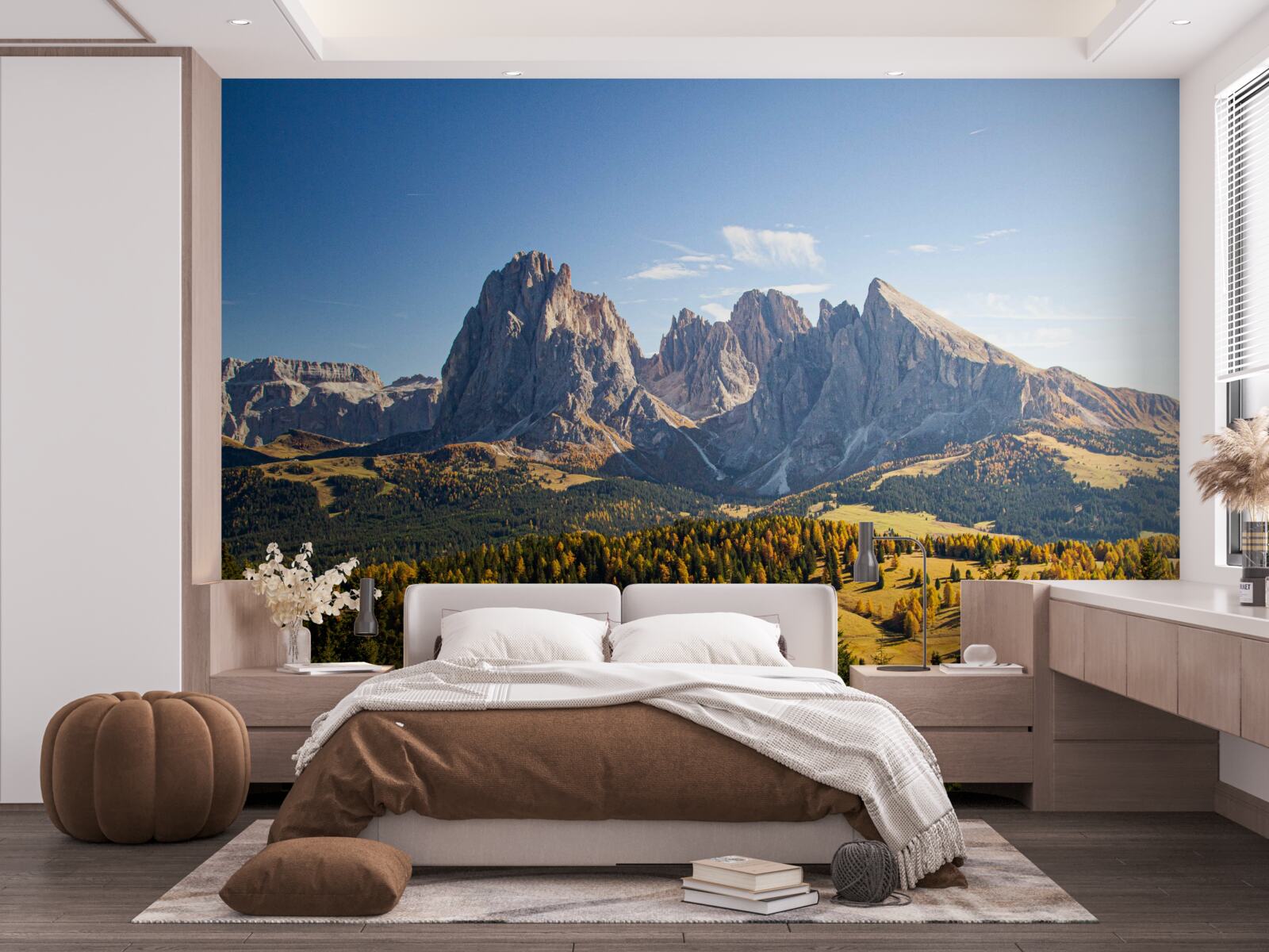 Fototapet pădure densă și munții Langkofel impresionanți