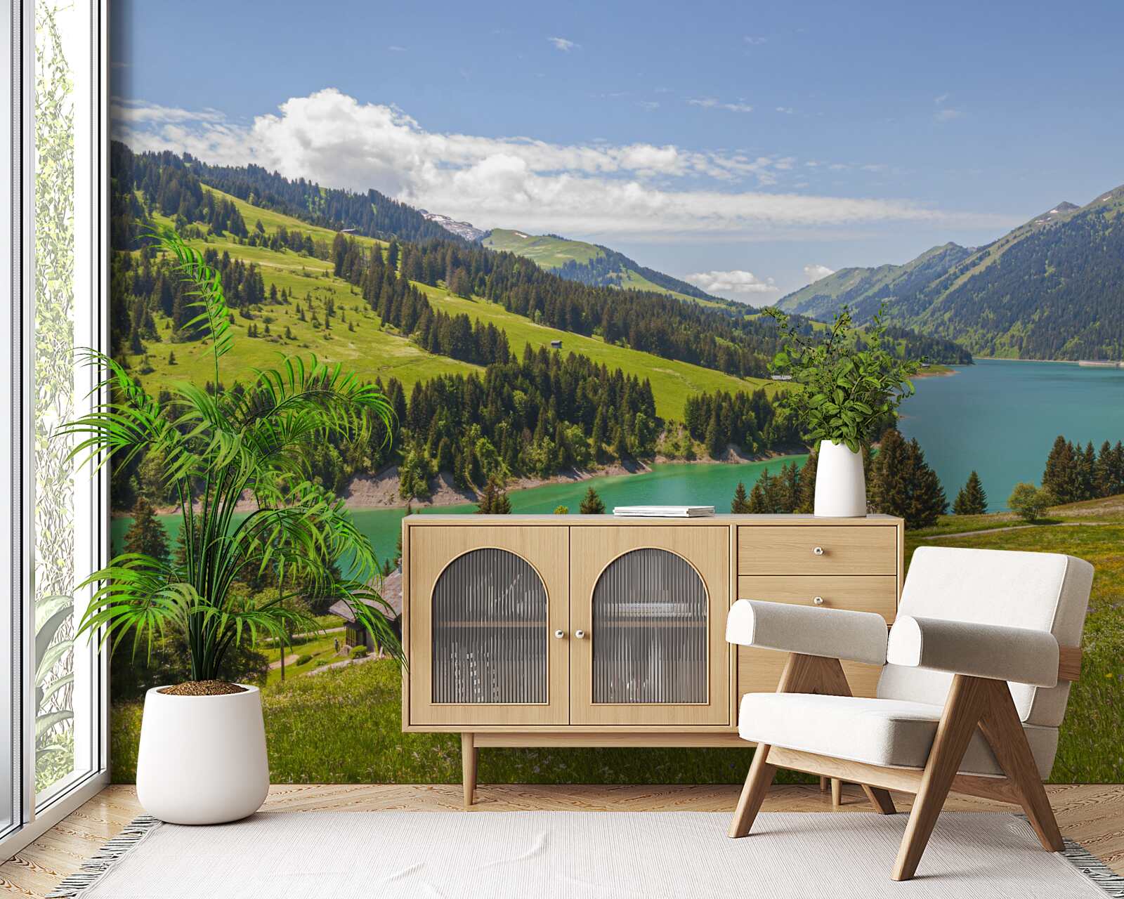 Fototapet lacul ongren cu ape azurii în munți