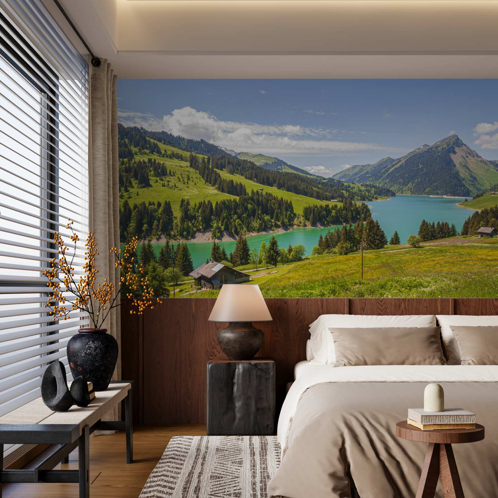 Fototapet lacul ongren cu ape azurii în munți