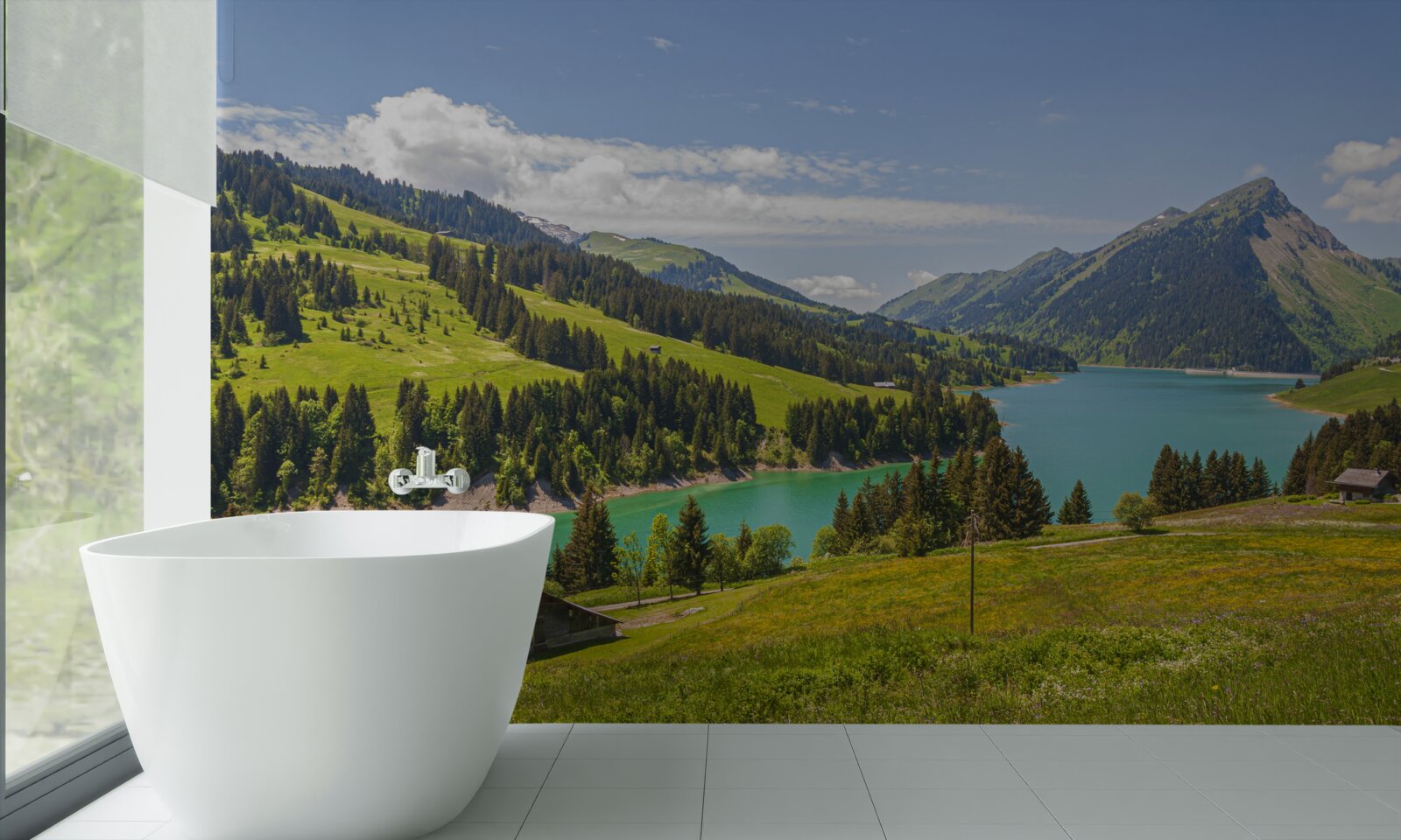 Fototapet lacul ongren cu ape azurii în munți