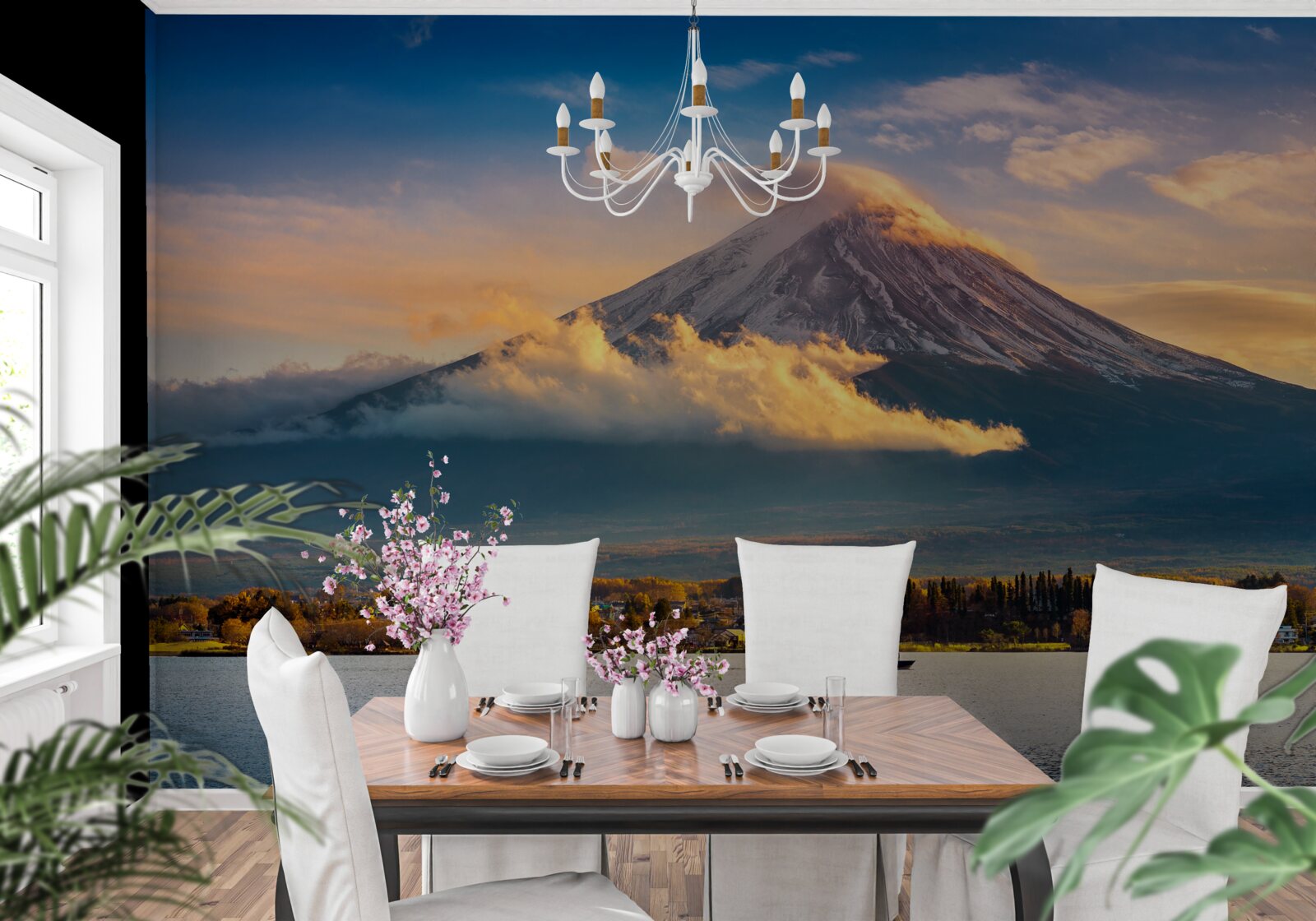 Fototapet vârful fuji este înconjurat de ceață densă