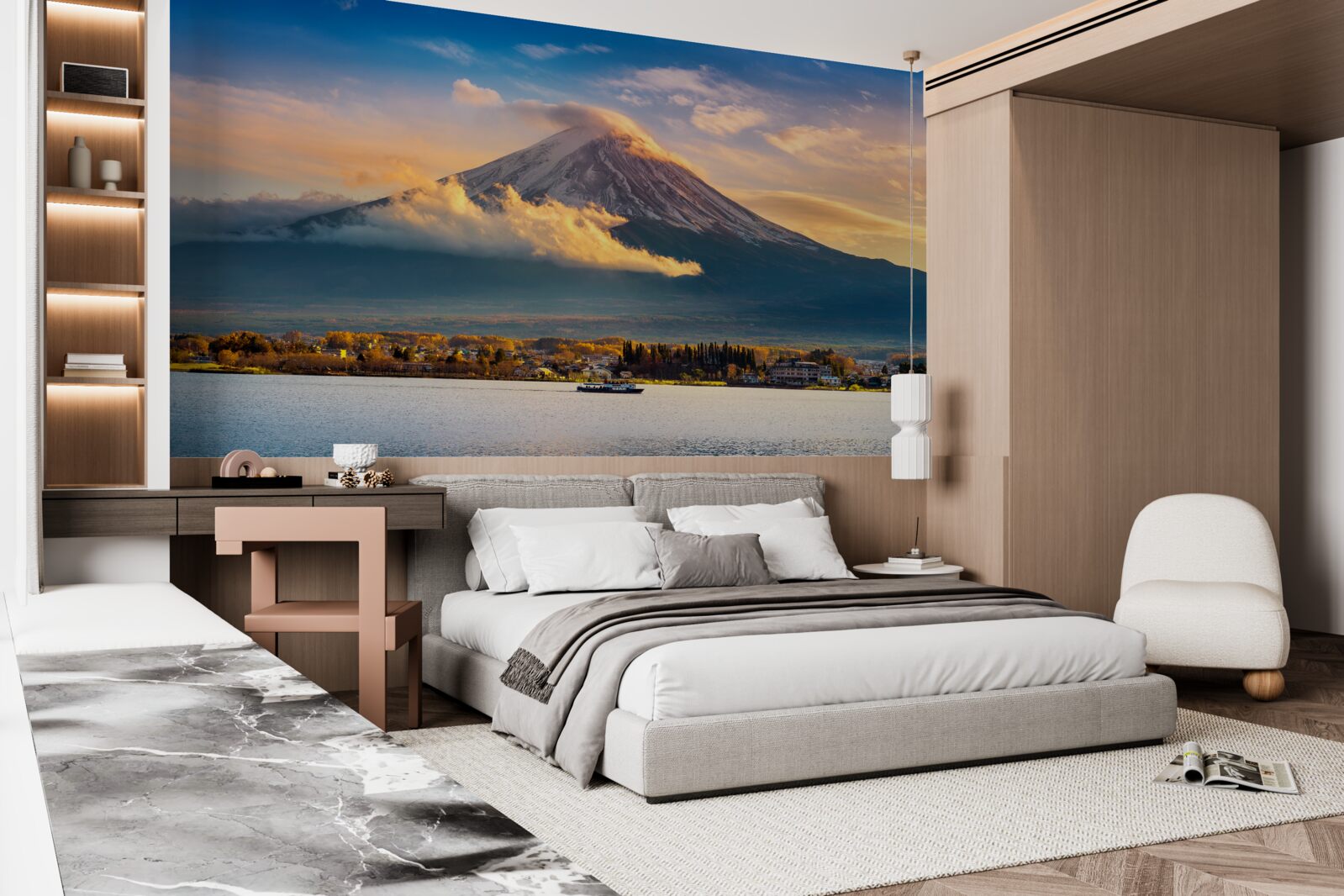 Fototapet vârful fuji este înconjurat de ceață densă