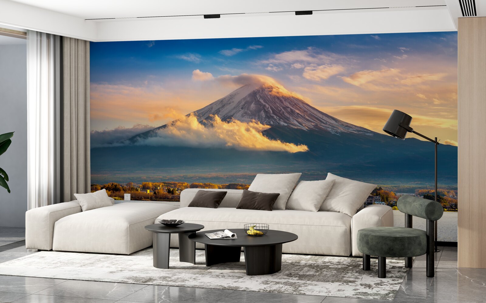 Fototapet vârful fuji este înconjurat de ceață densă