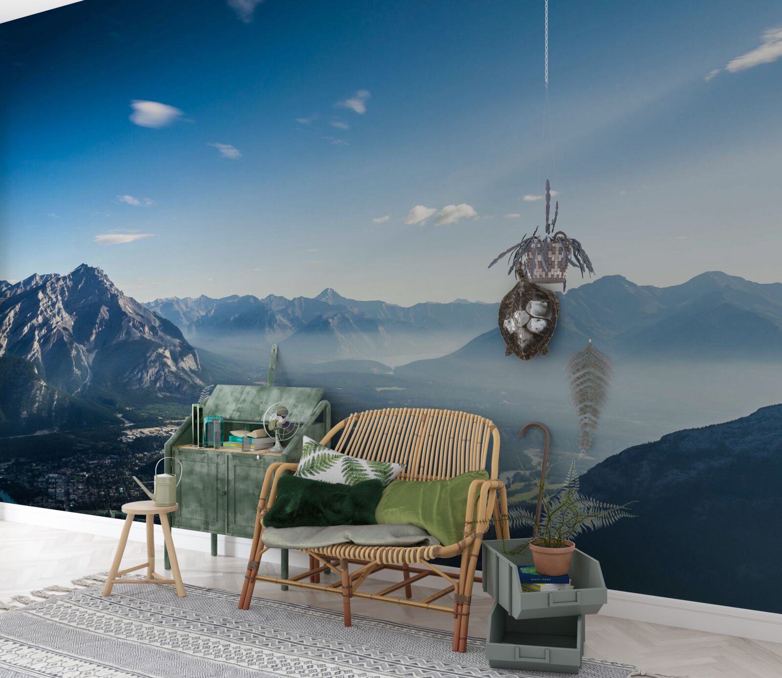 Fototapet din vârful munților se poate vedea cerul albastru