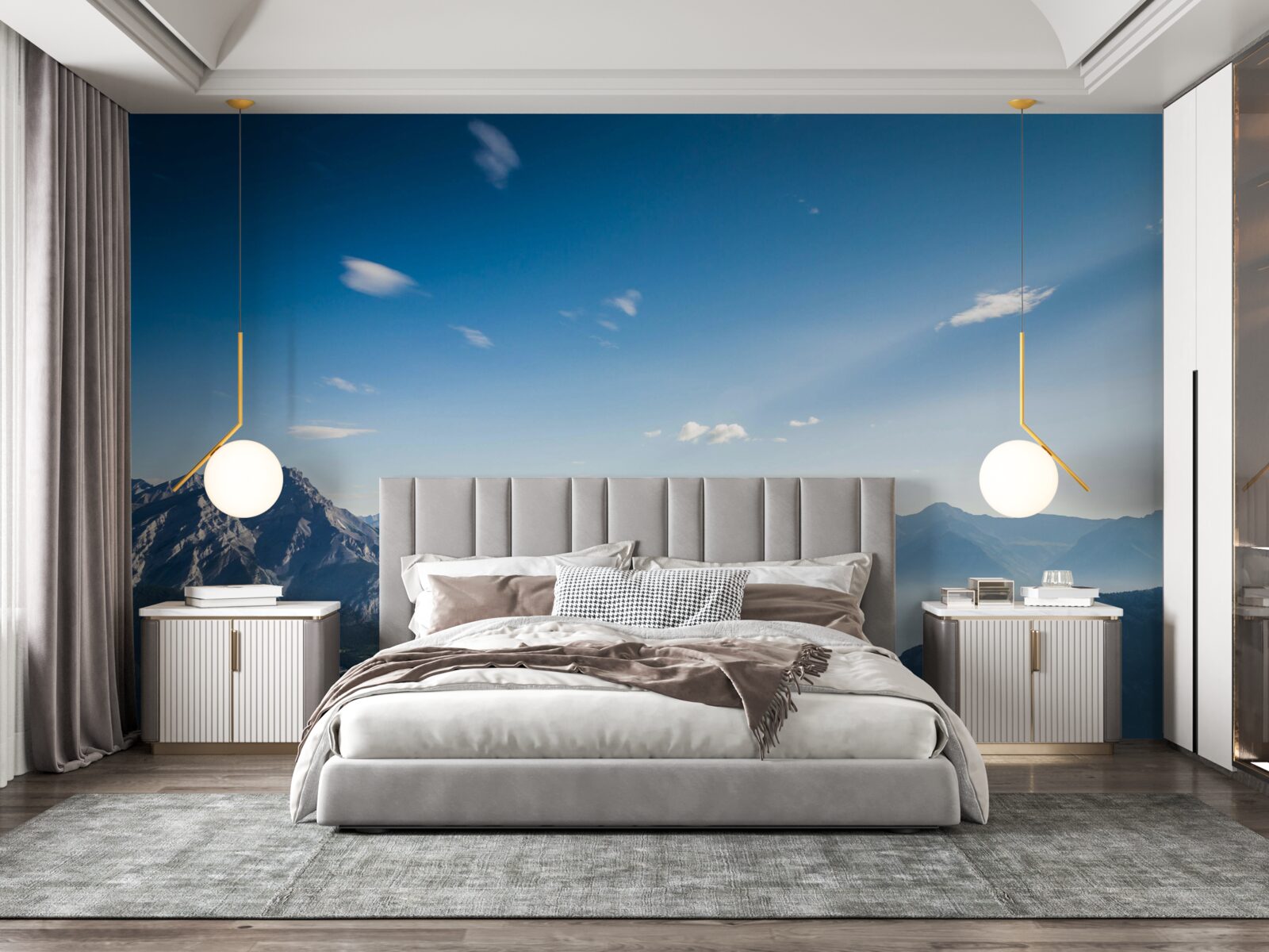 Fototapet din vârful munților se poate vedea cerul albastru