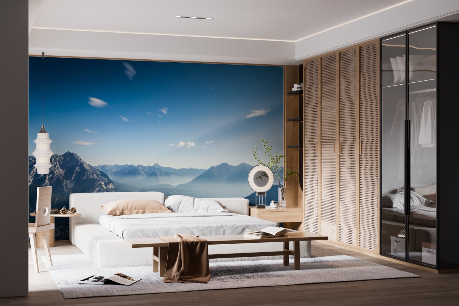 Fototapet din vârful munților se poate vedea cerul albastru