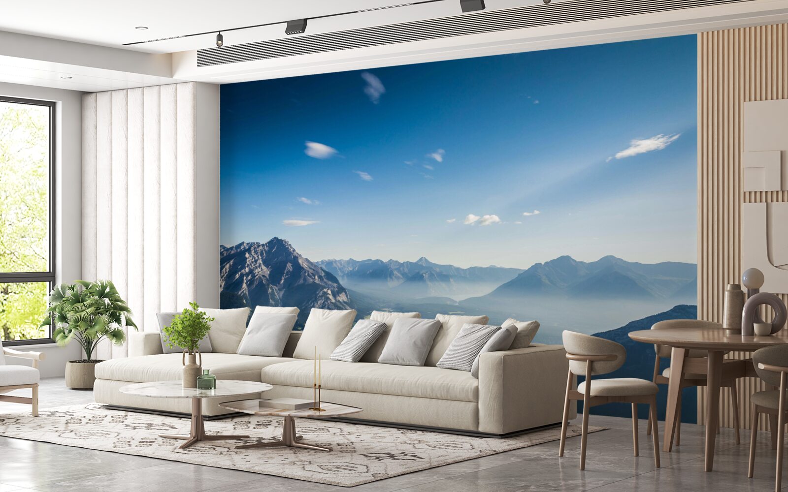 Fototapet din vârful munților se poate vedea cerul albastru