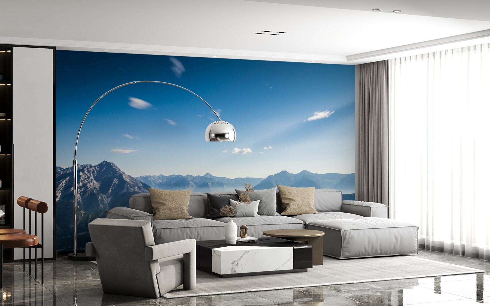 Fototapet din vârful munților se poate vedea cerul albastru