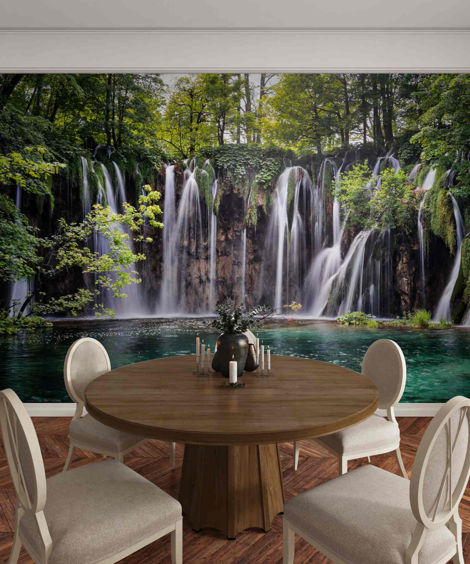 Fototapet cascade curgând într-un lac limpede