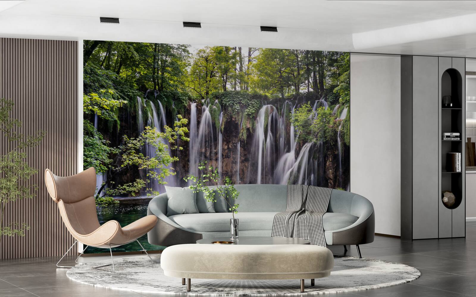 Fototapet cascade curgând într-un lac limpede