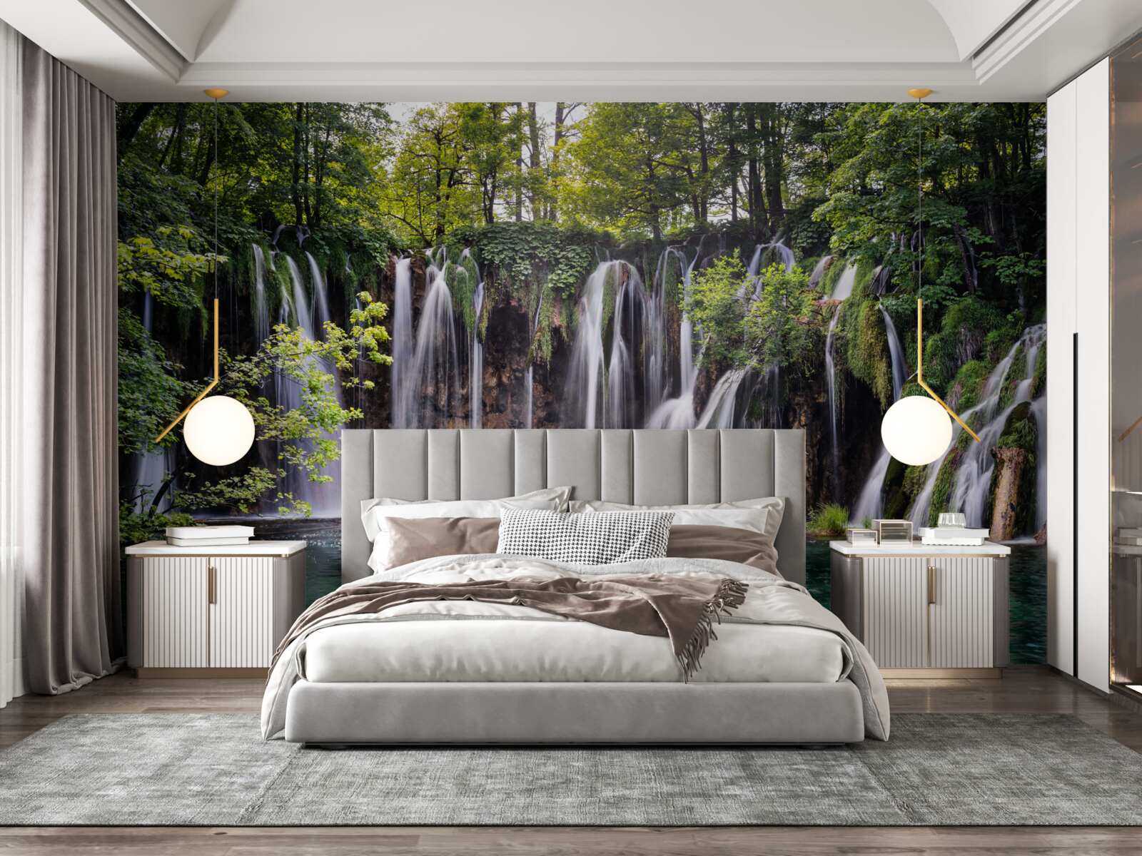 Fototapet cascade curgând într-un lac limpede