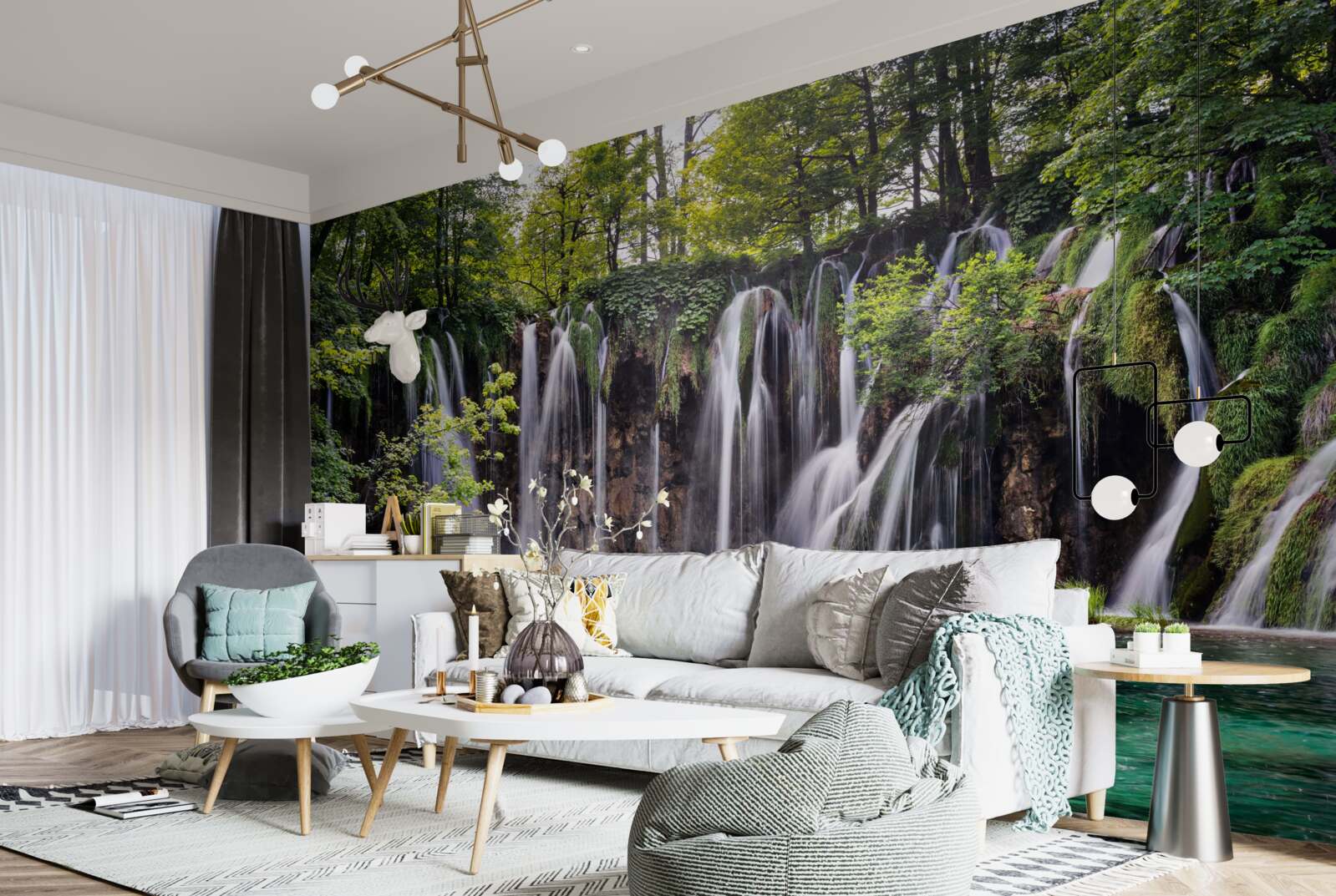 Fototapet cascade curgând într-un lac limpede