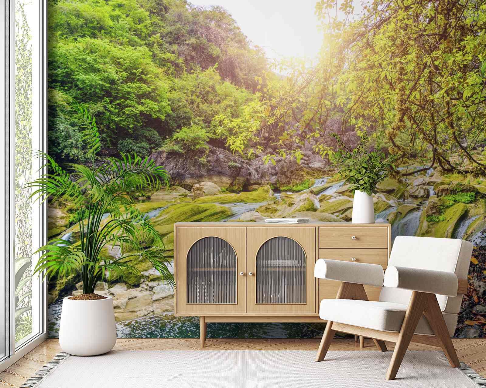 Fototapet răsărit de soare deasupra râului cu natura sa colorată