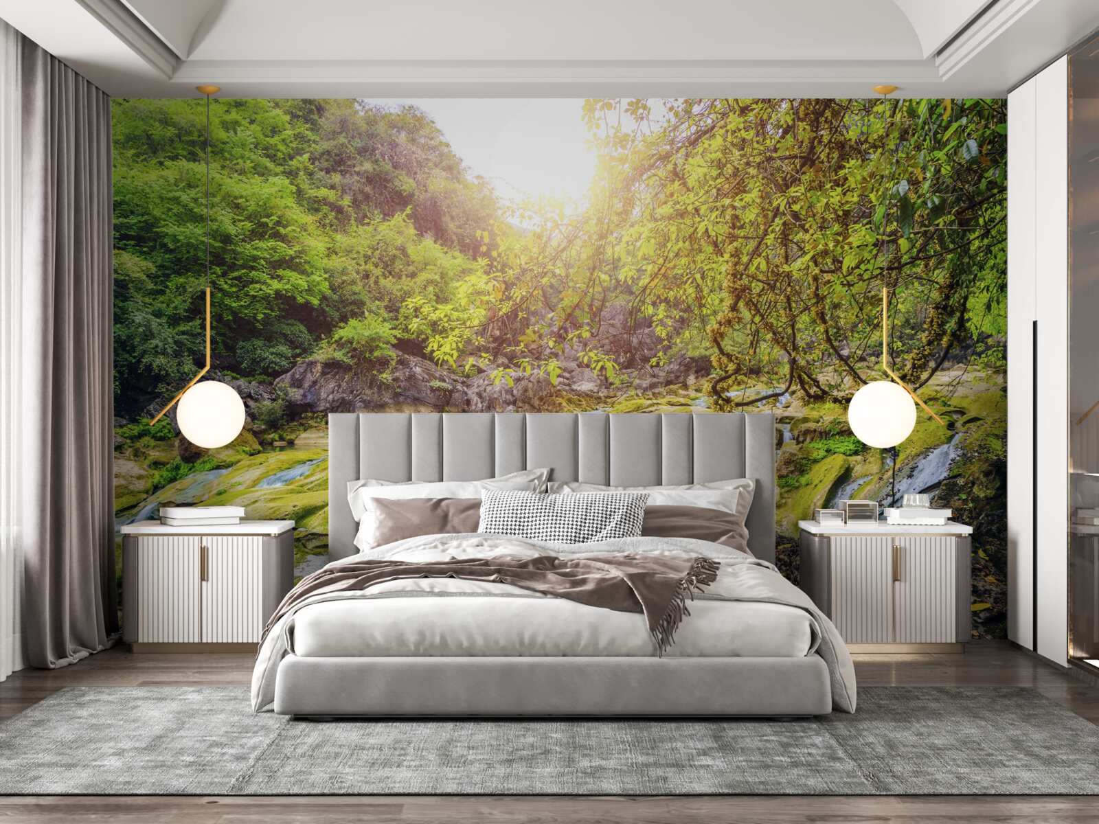 Fototapet răsărit de soare deasupra râului cu natura sa colorată