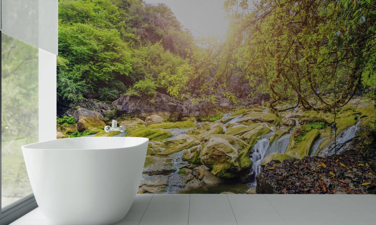 Fototapet răsărit de soare deasupra râului cu natura sa colorată