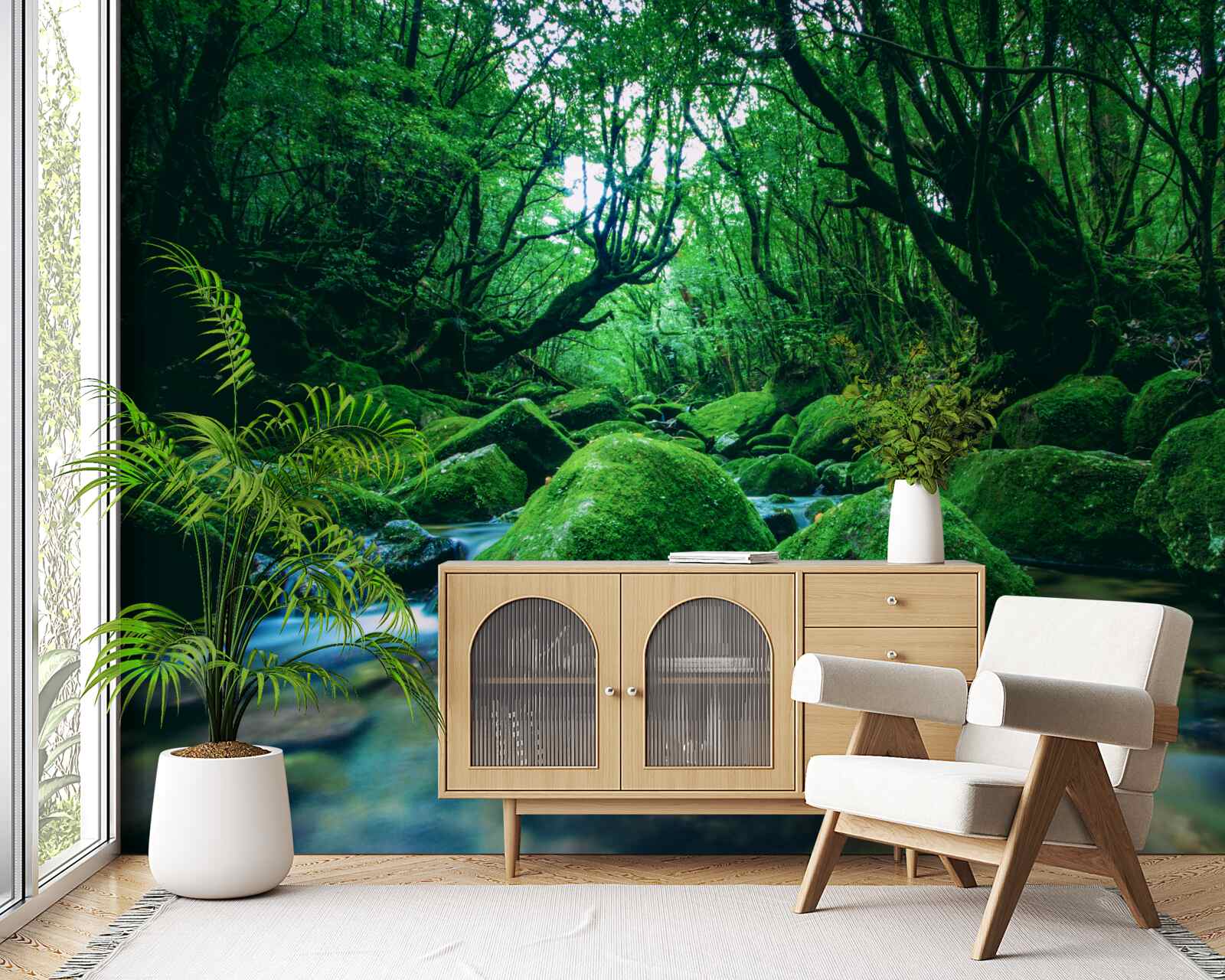 Fototapet pădure cufundată în somn la poalele unei cascade