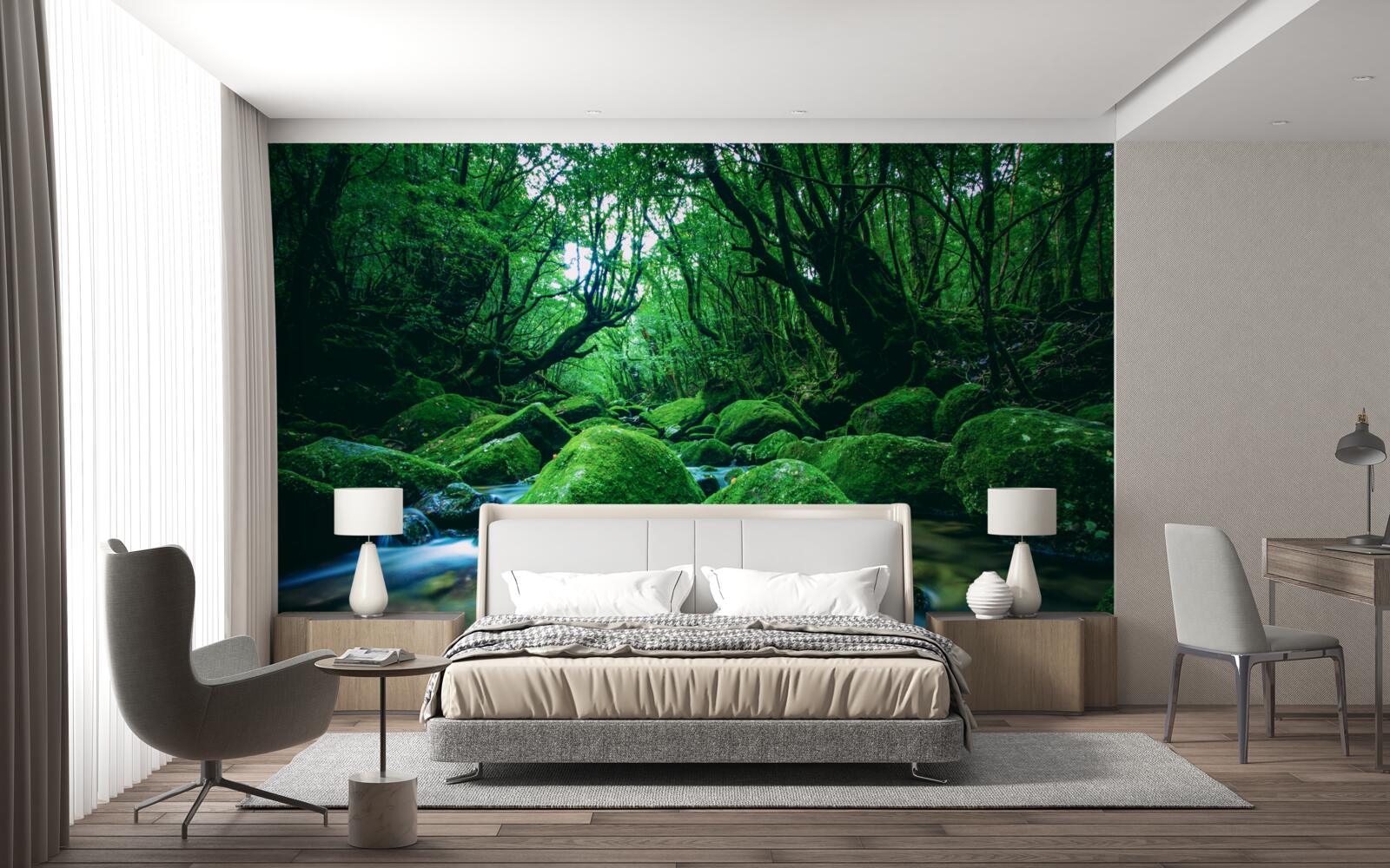 Fototapet pădure cufundată în somn la poalele unei cascade