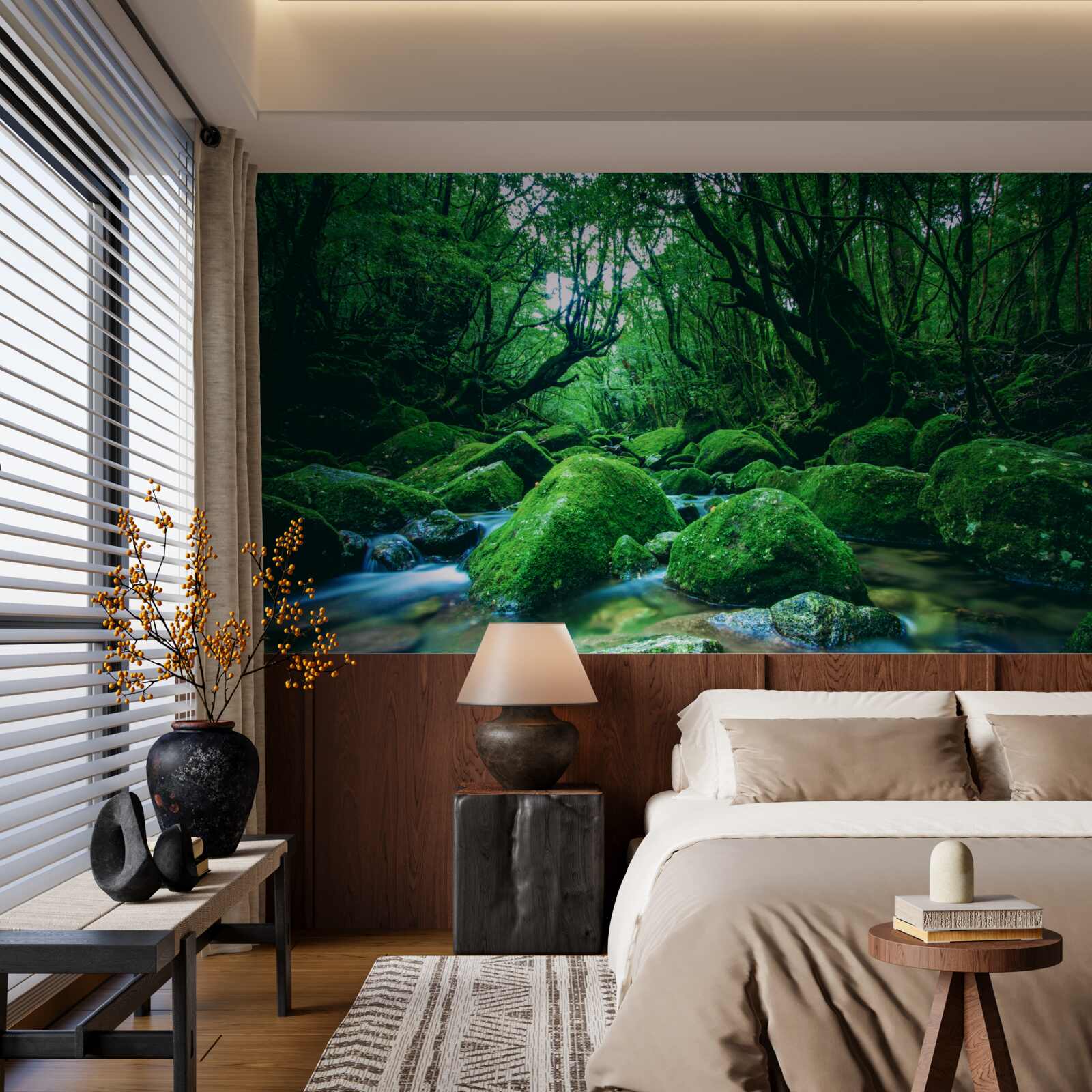 Fototapet pădure cufundată în somn la poalele unei cascade