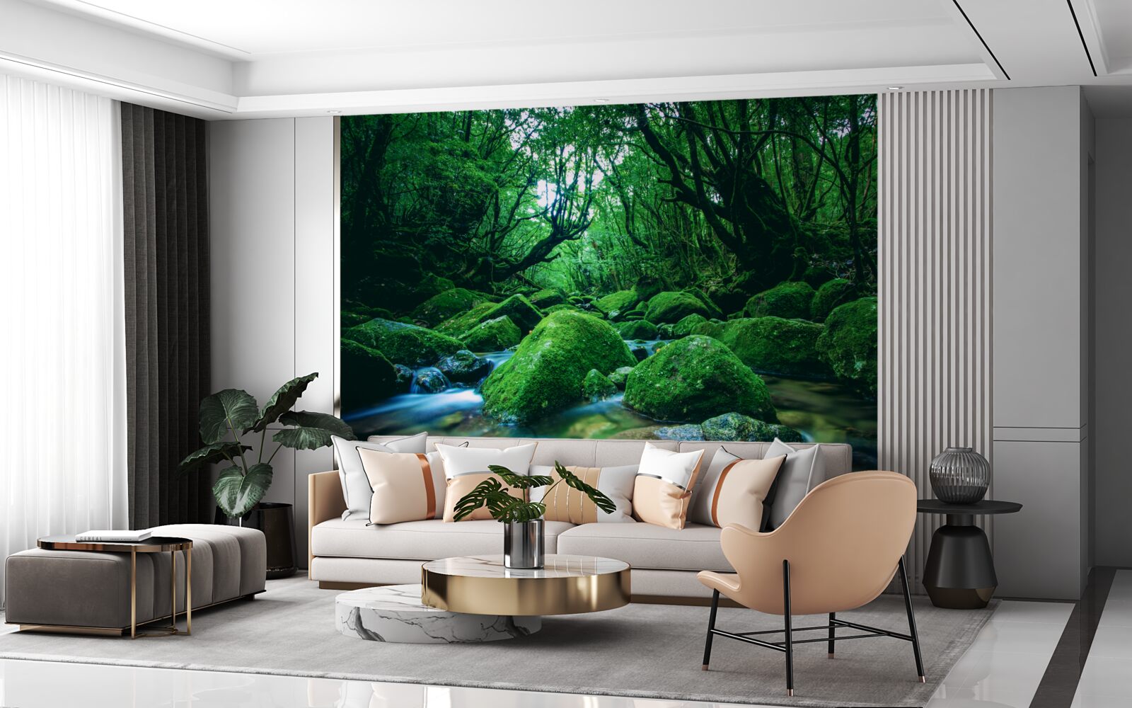 Fototapet pădure cufundată în somn la poalele unei cascade